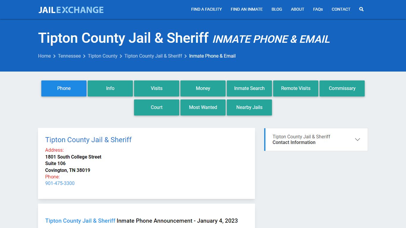 Inmate Phone - Tipton County Jail & Sheriff, TN - Jail Exchange