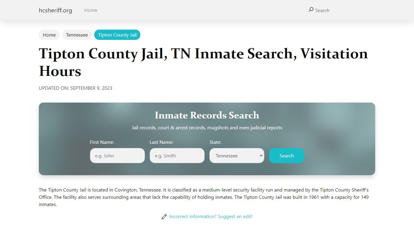 Tipton County Jail, TN Inmate Search, Visitation Hours